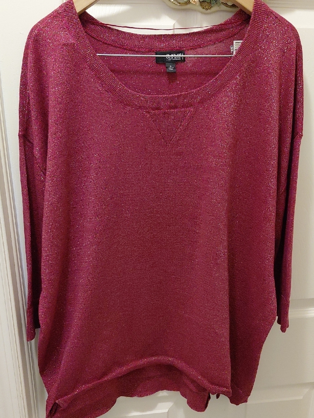 a.n.a Metallic Berry Scoop Neck Sweater
